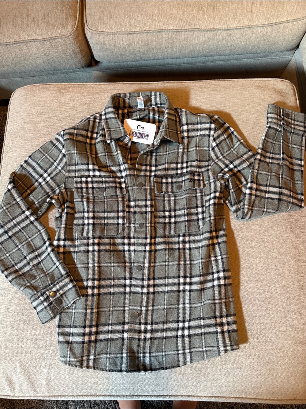 ZYIA Gray and White Plaid Button-Down Shirt